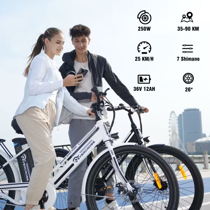 Vélo Electrique Adulte avec Pneu 26'' 36V 12Ah EVERCROSS - EK8S Noir